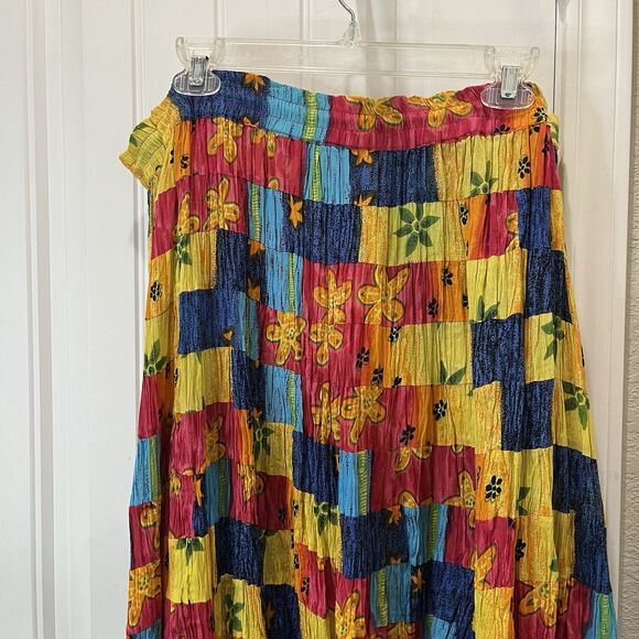 Silver Stream Women's Maxi Skirt One Size Patchwork Boho Broomstick Bright Color - Picture 7 of 10
